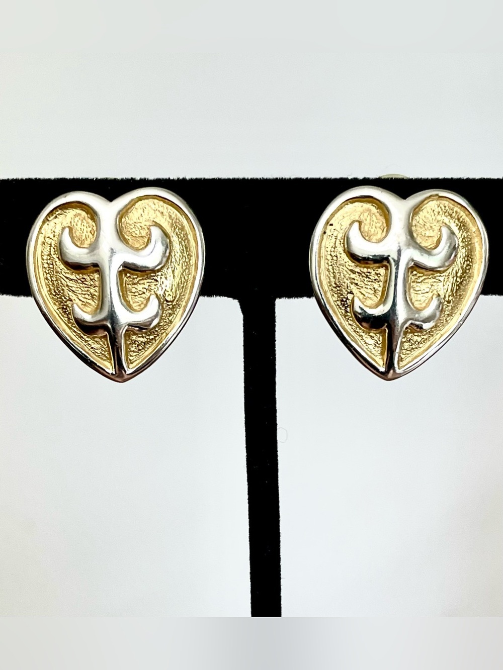 Erwin Pearl Vintage Gold & Silver Heart Clip On Earrings Royalcore Sparkle Chic